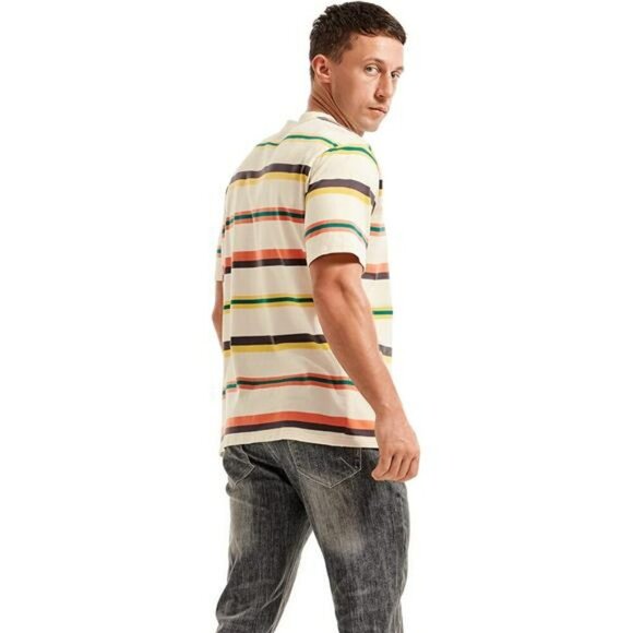 Mens Stripe T Shirt Crewneck Loose Fit Soft Cotton Stretch Casual Streetwear - Picture 6 of 7